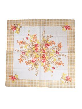 Vintage Burberrys Cotton Floral Scarf Nova Check Border Rolled Hem